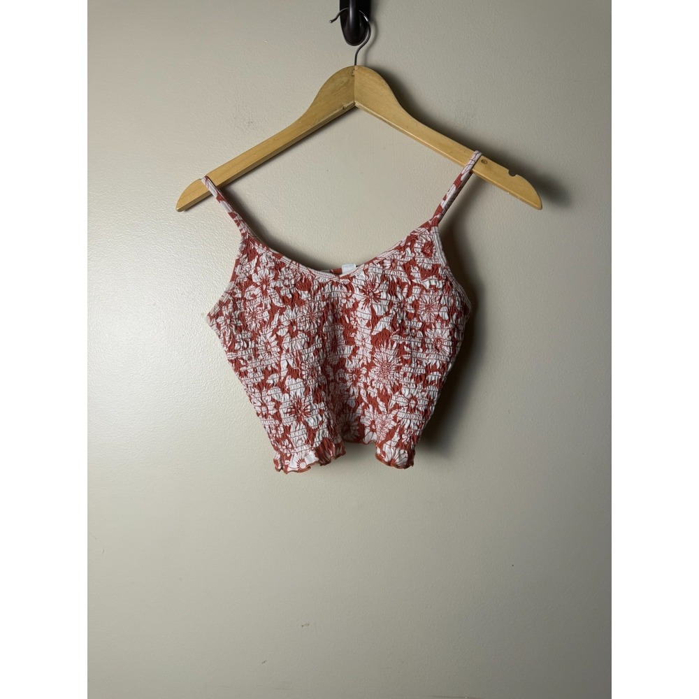 American Eagle Cropped Cami Tank Top Womens M Orange Floral Print AOP Boho